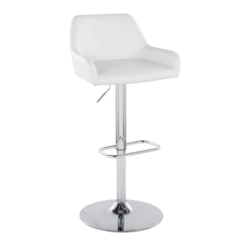 Porch & Den Galotti Adjustable Bar Stool with Rounded Rectangle Footrest (Set of 2) - White Faux Leather/Chrome Metal