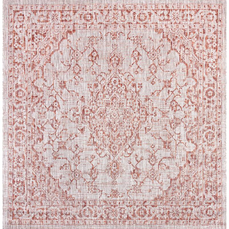 JONATHAN Y Palazzo Boho Medallion Textured Weave Indoor/Outdoor Area Rug - 5' Square - Red/Taupe