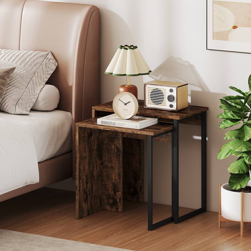 2-in-1 Nesting Coffee Table Set of 2 for Living Room and Bedroom-Rustic Brown - Multi