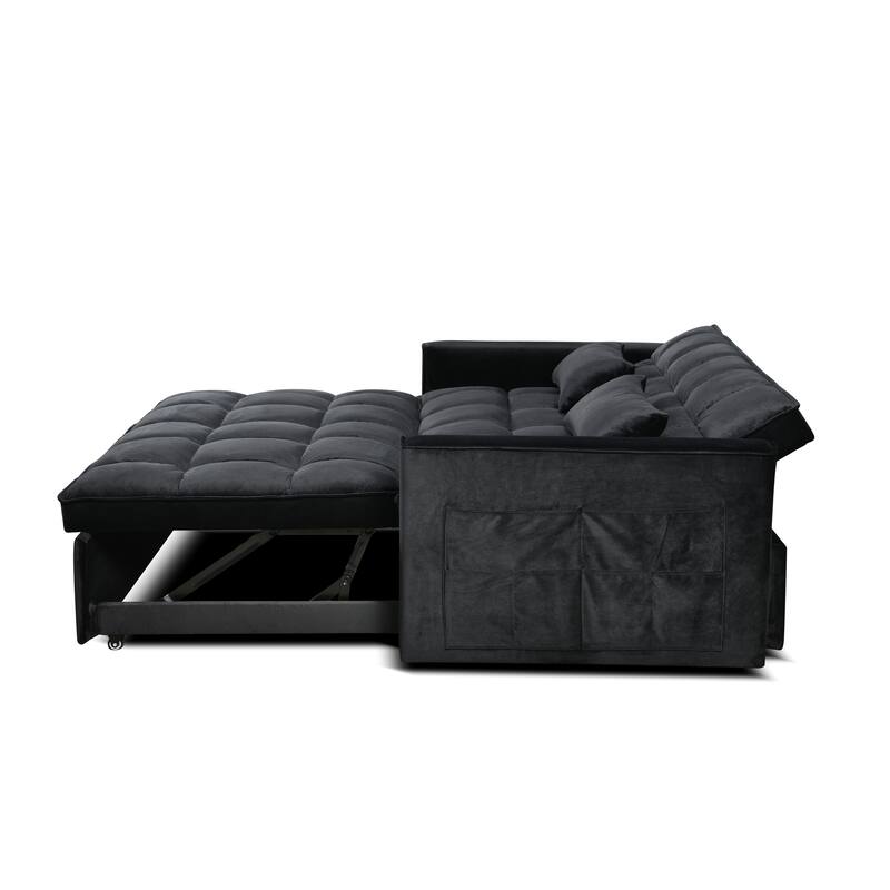 Modern 3 in 1 Convertible Sleeper Velvet Loveseat Sofa Bed, Black