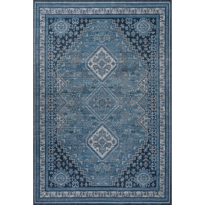 JONATHAN Y Didim Geometric Medallions Machine Washable Area Rug - 3 X 5 - Blue/Gray