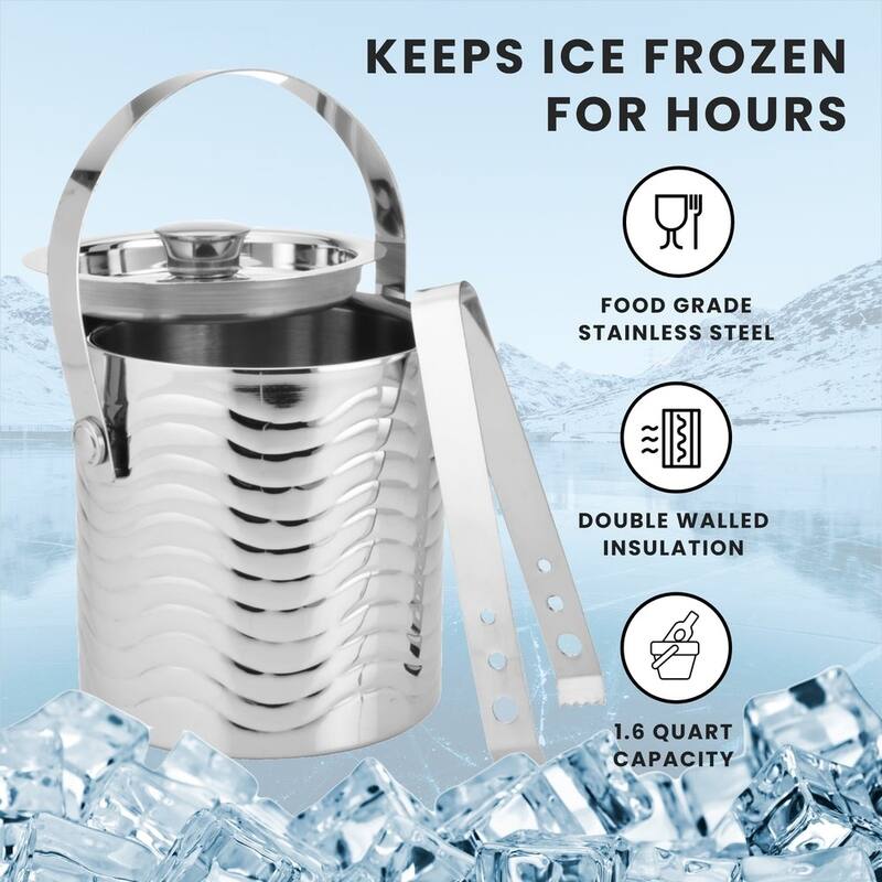 Sol Living Ice Bucket Double Wall Stainless Steel with Lid and Tongs
