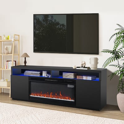 68" Modern Black RGB Electric Fireplace TV Stands Console for TVs Up to 72-inch