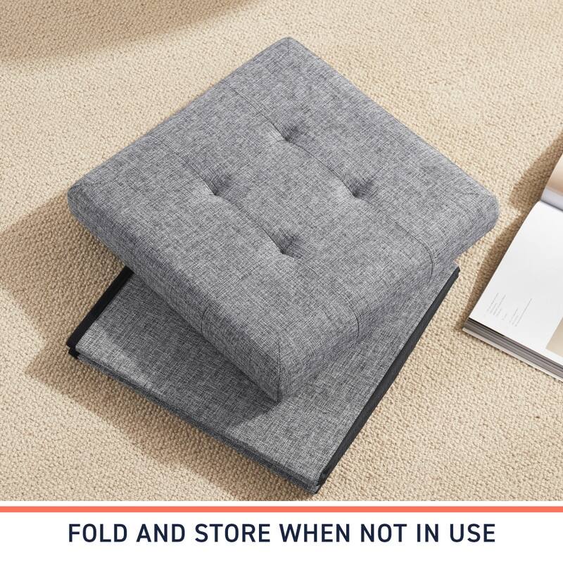 2 Pack - 15" Collapsible Square Cube Storage Ottoman, Perfect for Dorms, Livingroom and Bedroom