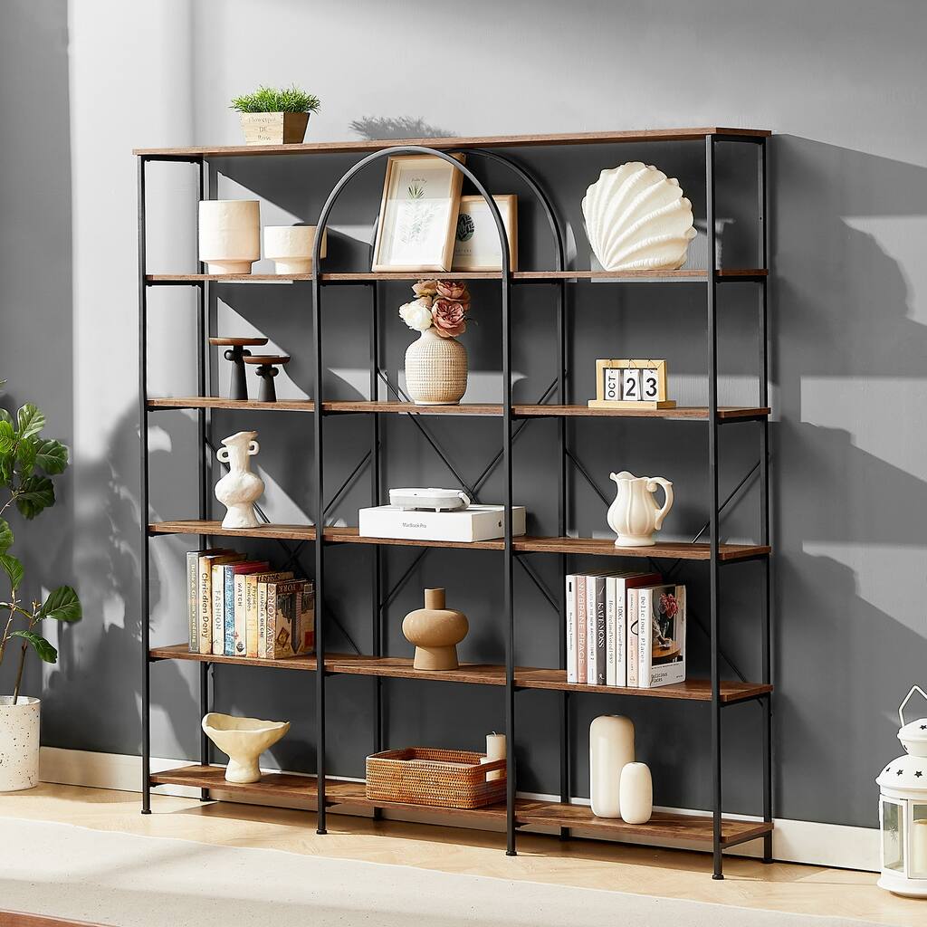 6-Tier Vintage Industrial Bookcase Home Office Open Bookshelf with Metal Frame