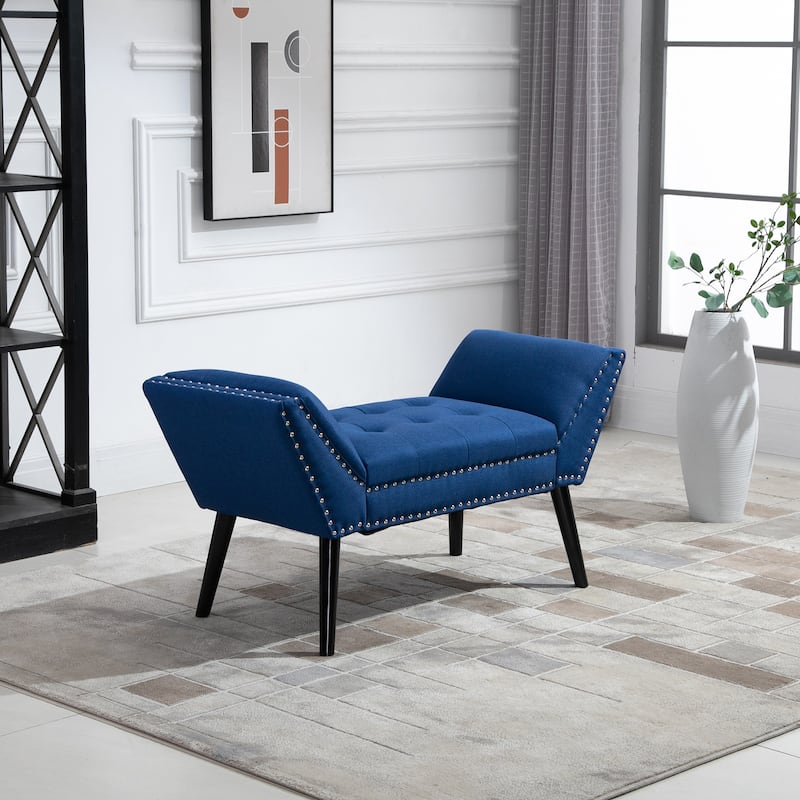 HOMCOM Modern Button Tufted Sitting Bench/Accent Fabric Upholstered Ottoman for Bedroom or Living Room - Blue