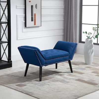 HOMCOM Modern Button Tufted Sitting Bench/Accent Fabric Upholstered Ottoman for Bedroom or Living Room