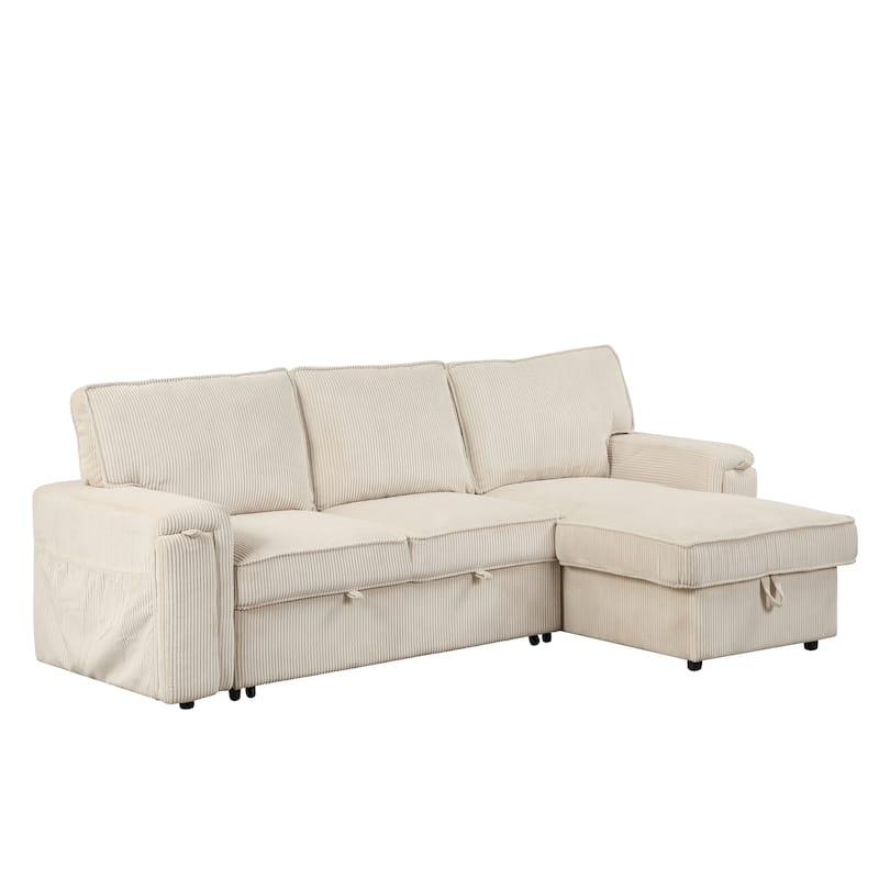 Sleeper Sectional Sofa with Hidden Storage and Cup Holders