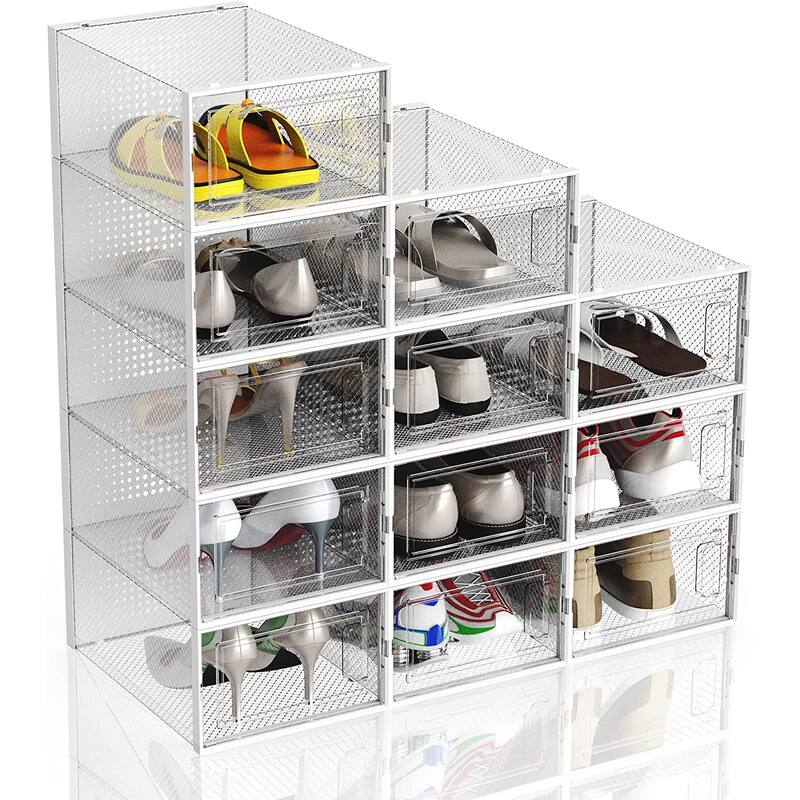 12 Pack Stackable Shoe Storage Box - White