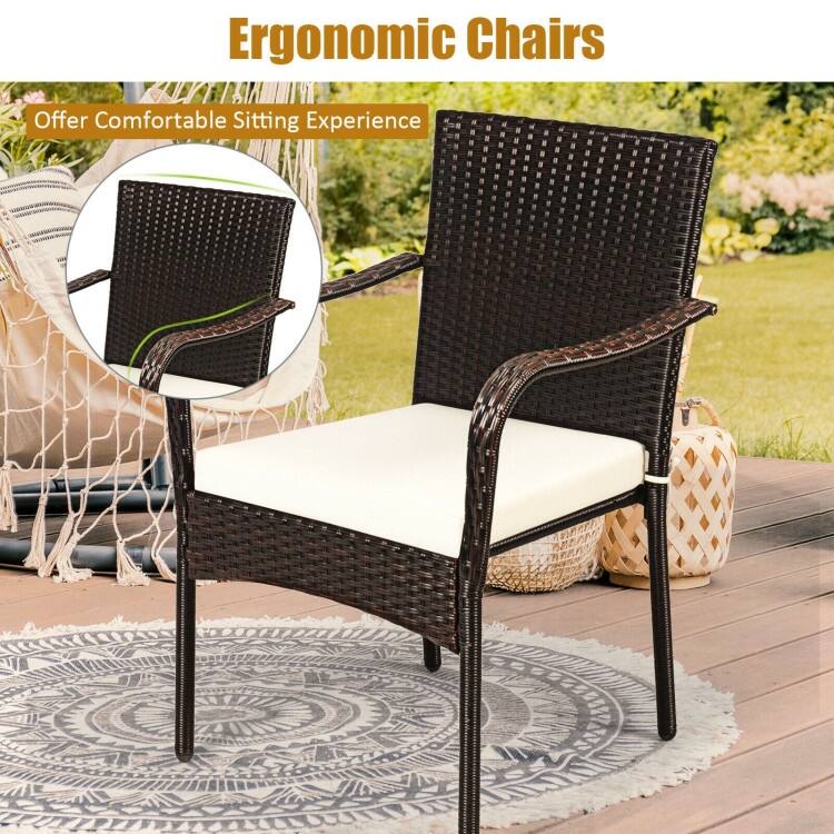 Set of 4 Patio Rattan Stackable Dining Chair with Cushioned Armrest for Garden - 24" x 23" x 34" (L x W x H)