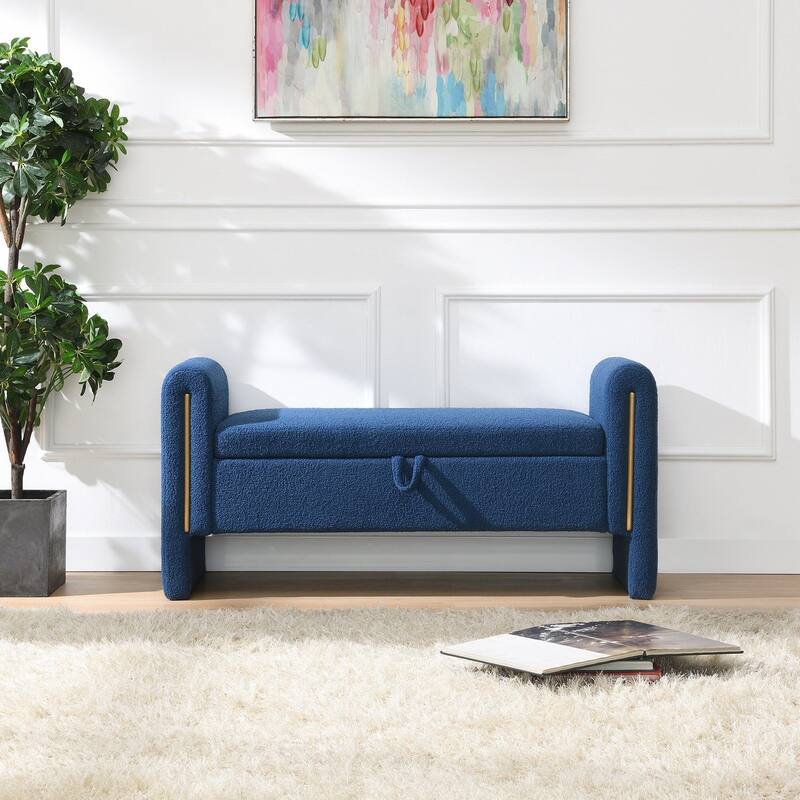 Bench with Arms and Storage,Upholstered Large Foot Rest Stool, Comfy Window Vanity Bench for Living Room,Bedroom,Dorm