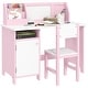preview thumbnail 1 of 8, Toddler Desk and Chair Set, Kids Writing Desk Study Table for Children with Whiteboard, Storage Cabinet, Child Furniture - Pink Pink