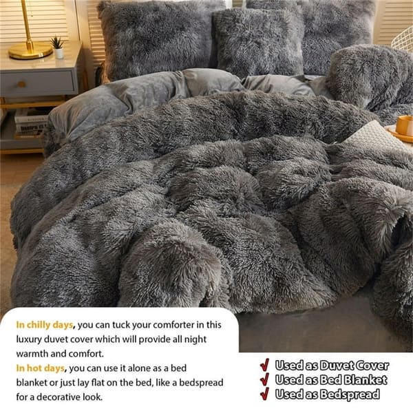 Luxury-Shaggy-Faux-Fur-Duvet-  Shaggy Fluffy Faux Fur Duvet Cover Set Button Closure Velvety Bedding Se… main image 1