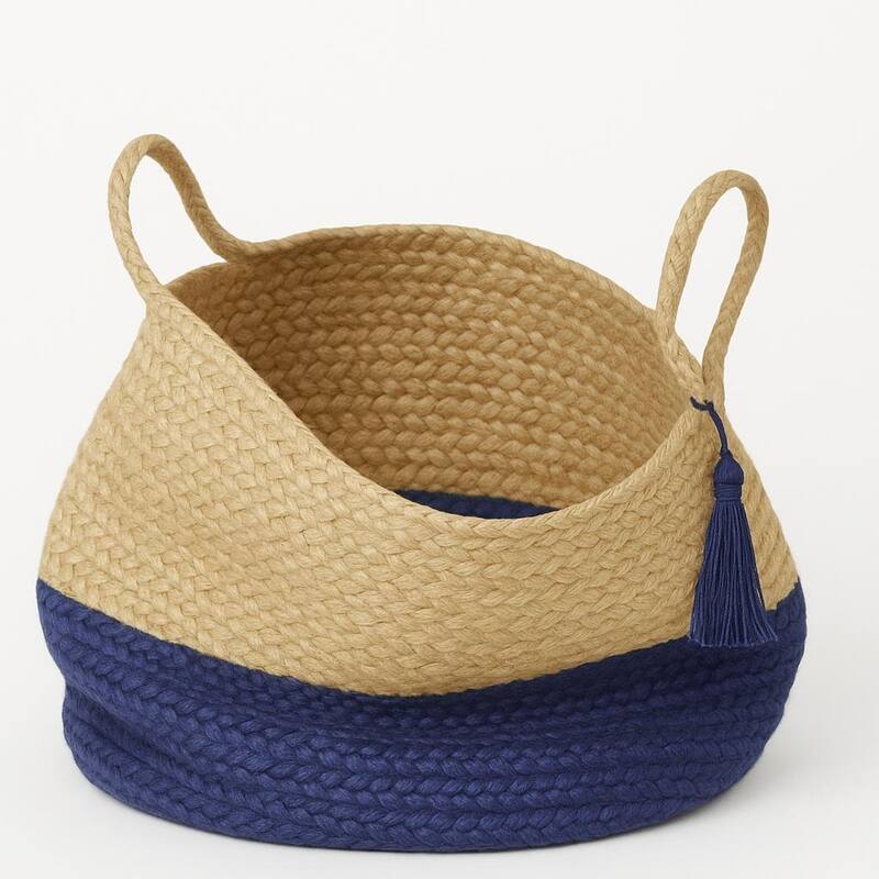 Sevita Two-Tone Handbraided Jute Storage Basket with Handles