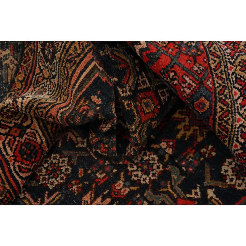 Hand Knotted Oriental 100% Wool Carpet Traditional Geometric Navy Blue & Blues Bibikabad Runner Rug - 13' 4'' X 3' 5''