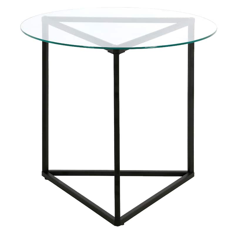 Steel Frame Round Glass Top End Table with Sled Base - 24” x 24” x 22” (D x W x H)