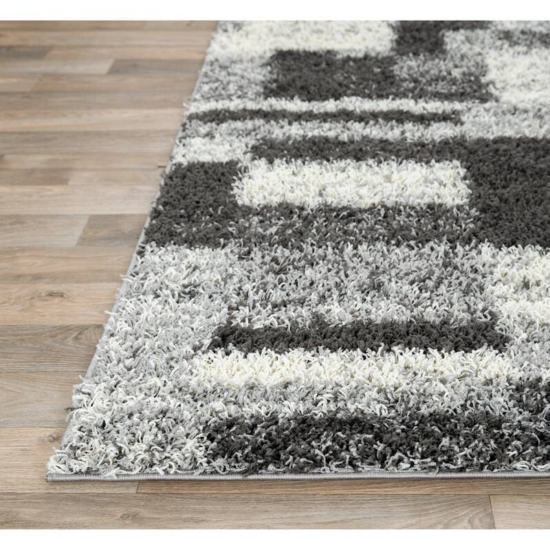 World Rug Gallery Distressed Modern Boxes Plush Shag Area Rug