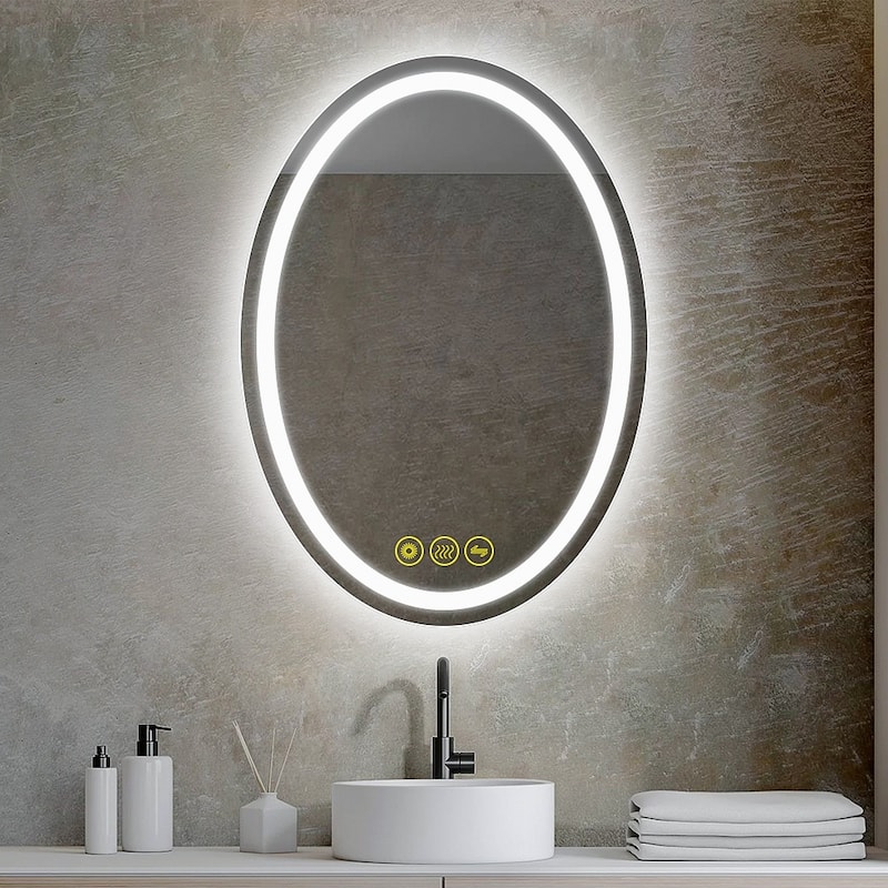 SmartReflex 20x28" Oval Frameless Backlit LED Anti-Fog Dimmable Bathroom Vanity Mirror - Clear