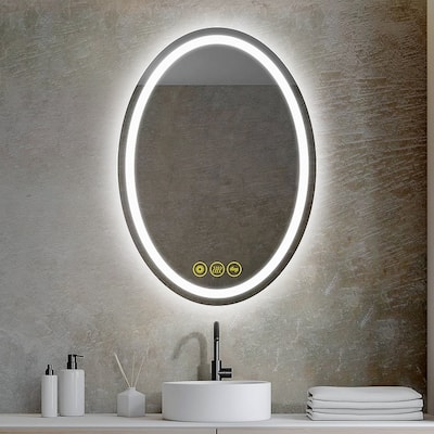 SmartReflex 20x28" Oval Frameless Backlit LED Anti-Fog Dimmable Bathroom Vanity Mirror - Clear