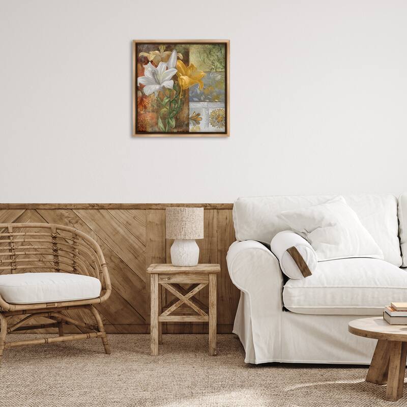 Stupell Blooming Lilies on Tile Pattern Framed Floater Canvas Wall Art Design By Sasha