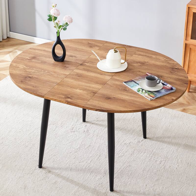 Smart Retractable Walnut MDF Table with Black Metal Legs – Sleek Modern Design for Contemporary Homes