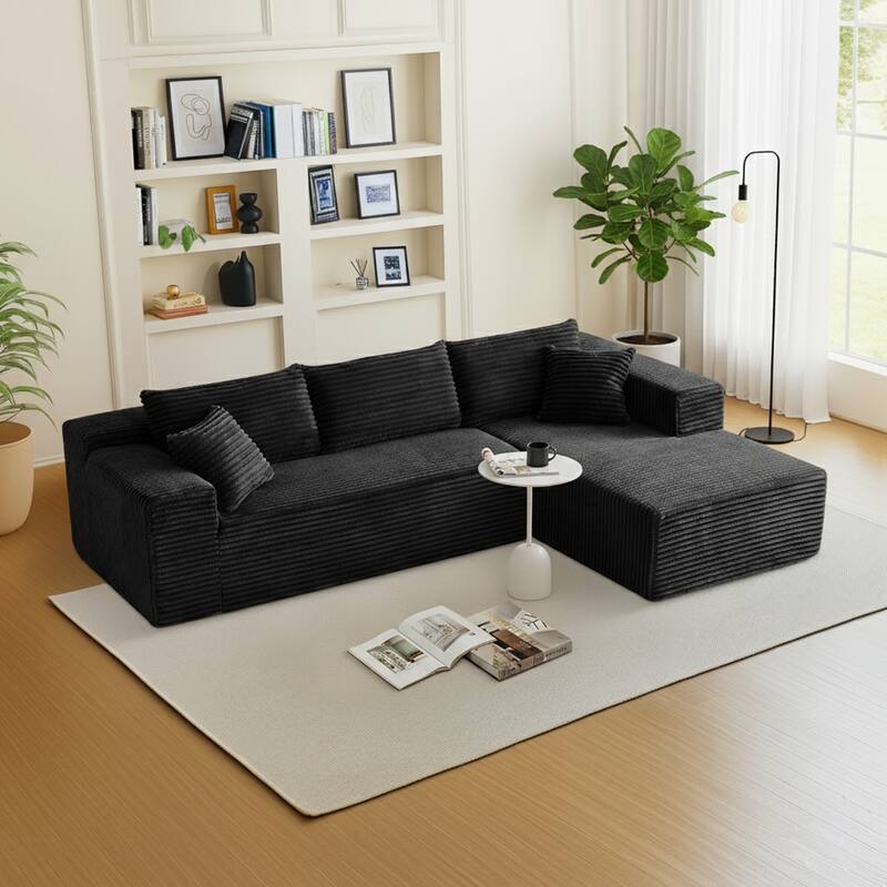 103.54" Flannel L-Shaped High-Density Modern Modular Sectional Sofa with Chaise & Pillows
