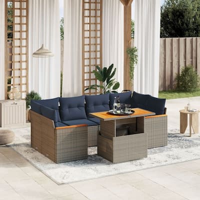 vidaXL Patio Sofa Set with Cushions Outdoor Furniture 7 Piece Poly Rattan