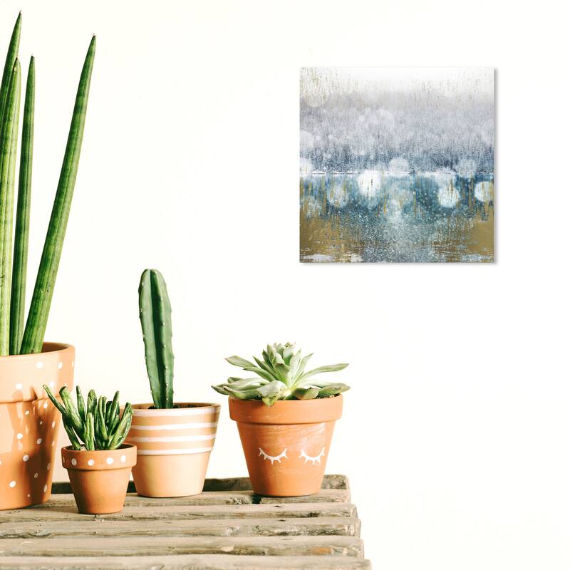 Wynwood Studio Canvas Abstract Pine River Blue and Metallic Gold Modern & Contemporary Wall Art Canvas Print - 12 x 12