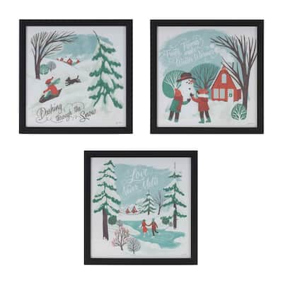 Winter Scene Framed Christmas Wall Art - 10" x 10" - Set of 3