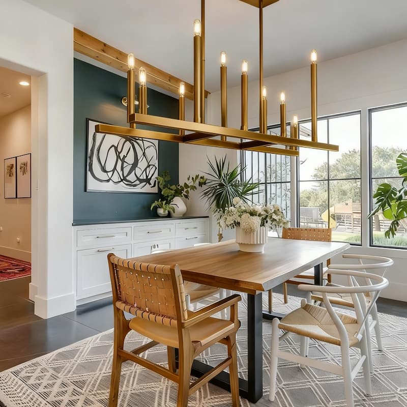 LamQee Mid Century Chandelier Rustic Sputnik Gold Ceiling Light - Large