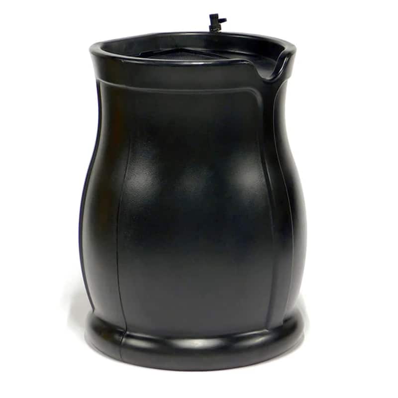 FCMP Outdoor Catalina 45 Gallon Water Catcher Rain Barrel w/ Flat Back, Black - 20