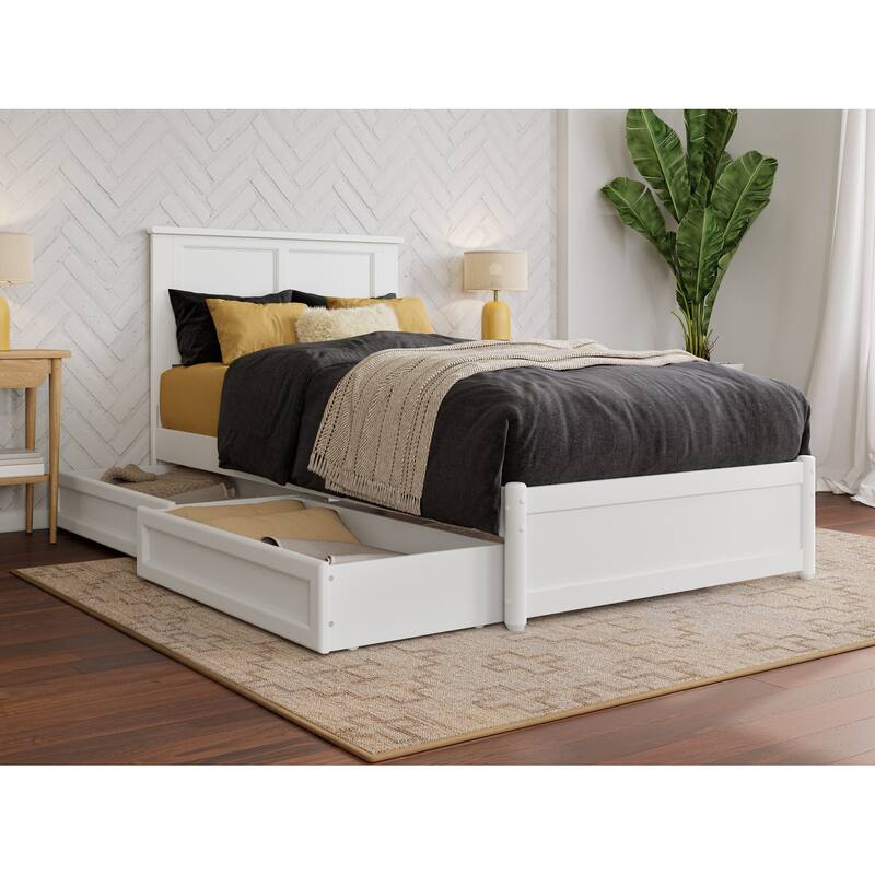 Felicity Platform Bed with Panel Footboard and Storage Drawers - White - Twin XL