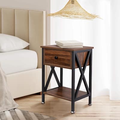 Nightstand with Drawer and Open Storage Shelves