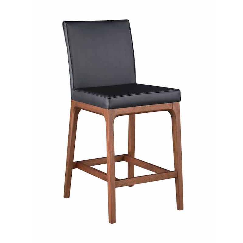 Somette Emily Low-Back Counter Stool with Wood Base and Black Upholstery - N/A