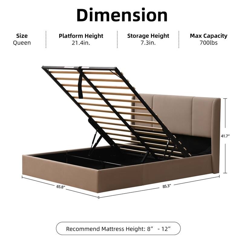 Modern Minimalist Upholstered Storage Bed with Lift-Up Platform