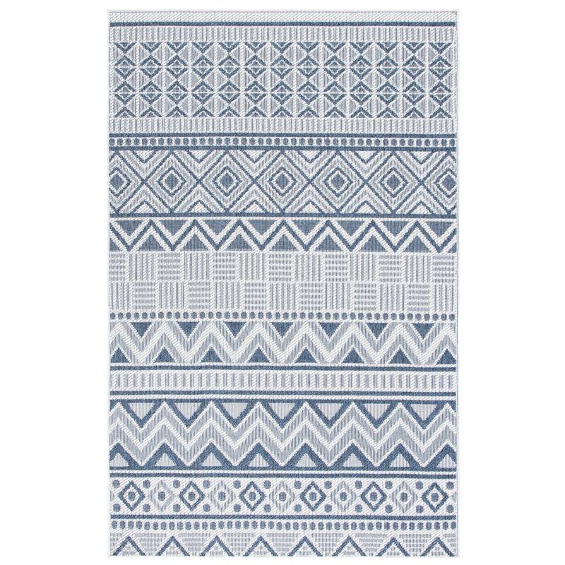 SAFAVIEH Bermuda Washable Zsofia Indoor/ Outdoor Waterproof Rug - 5'3" x 7'6" - Cream/Navy