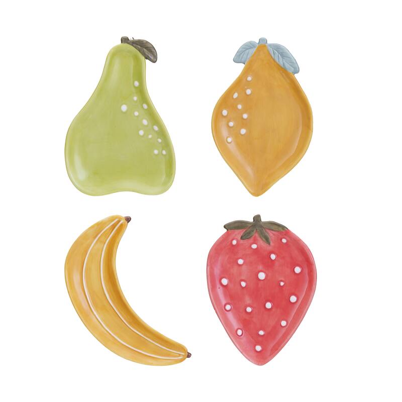 Stoneware Fruit Plate Set - 6.0"L x 4.0"W x 0.8"H - 4 Piece - Multi - 6.0"L x 4.0"W x 0.8"H