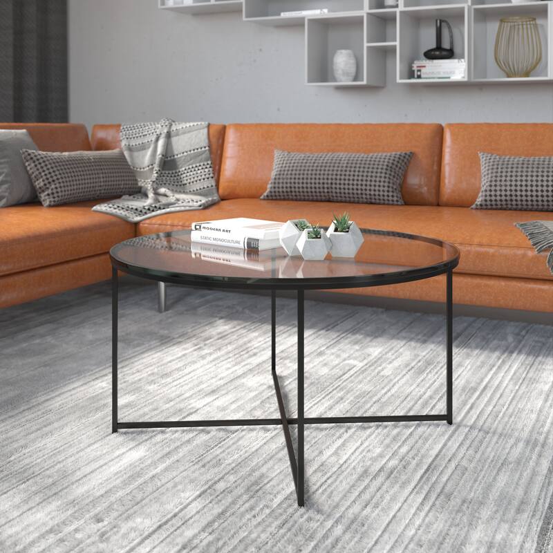 Sonoma Oak Wood Grain Finish Nesting Tables with Metal Cantilever Base - Clear/Matte Black