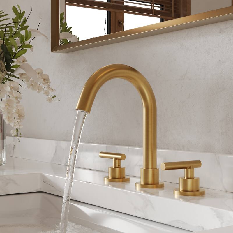 GRANDJOY 8" Mid Arc Widespread 2-Handle Bathroom Faucet - Brushed Gold