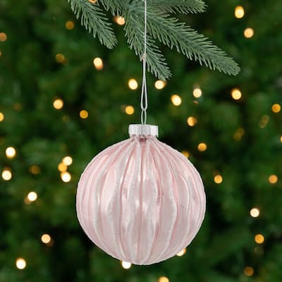 Shiny Glittered Geometric Glass Ball Christmas Ornaments - 3" (80mm) - Pink - 4ct