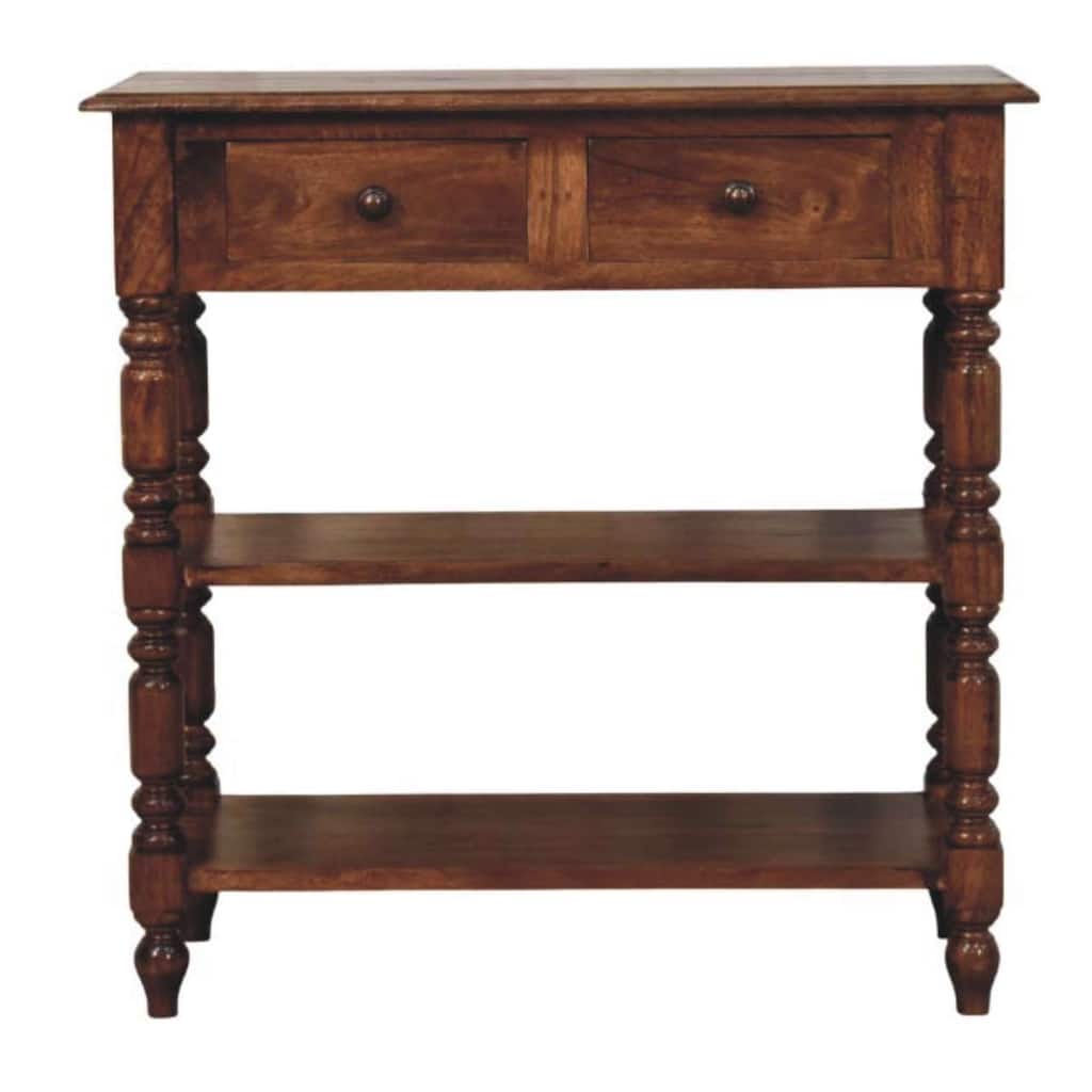 Artisan Furniture Solid Wood Turned Leg Side Table with Shelves , Brown
