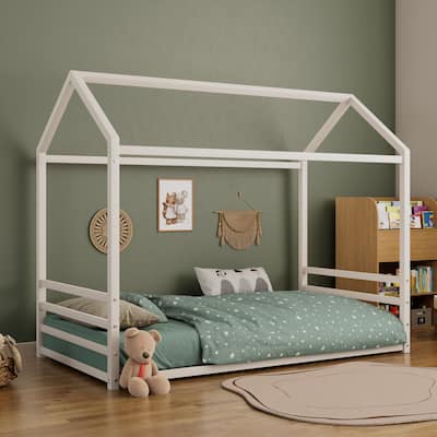 Montessori House Metal Floor Bed with End Guardrails by Harper&Bright Designs