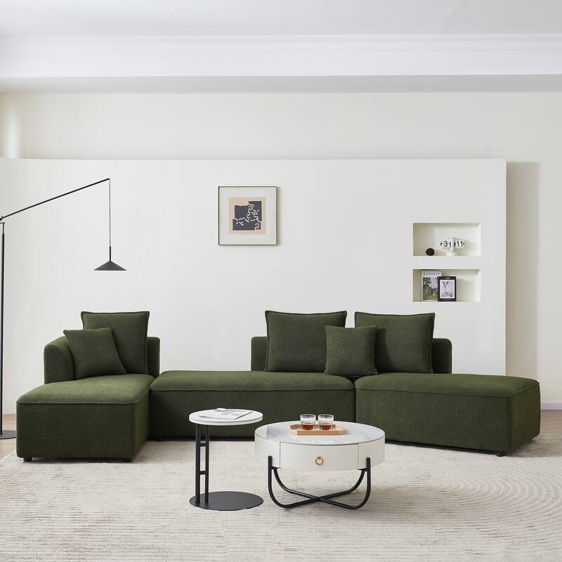 Oversized Curved Sherpa Upholstered 6-seats Sectional Sofa Couch