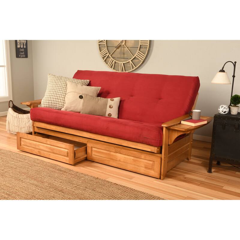 Somette Phoenix Butternut Futon Set with Storage Drawers and Mattress