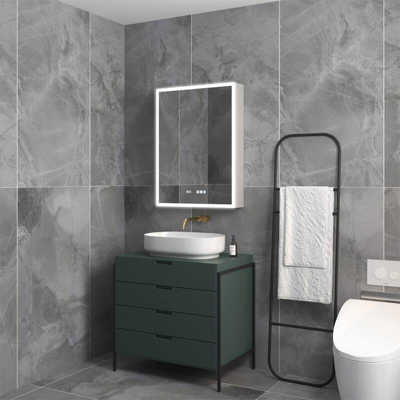 ExBrite 24" W x 32" H Led Lighted Medicine Cabinet Recessed or Surface with mirrors