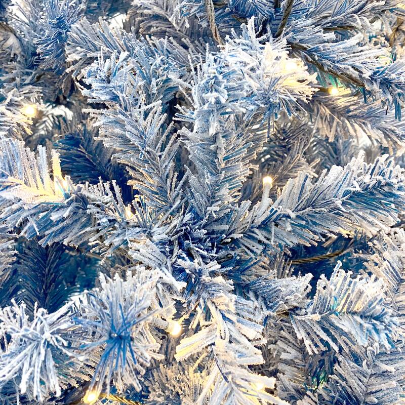 6FT Snow Flocked Artificial Christmas Tree with 750 Branch Tips, Pre-Lit Hinged Fir Tree for Holiday Decor