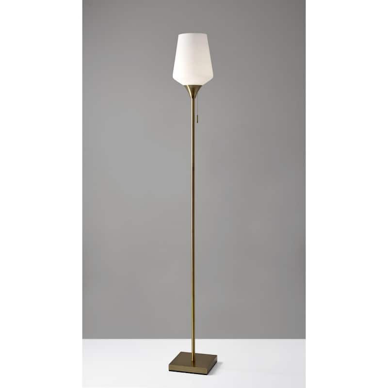 71" Brass Torchiere Floor Lamp with White Glass Shade and Traditional Metal Pole Lamp for Living Room - 71”H x 8.5”W x 8.5”D
