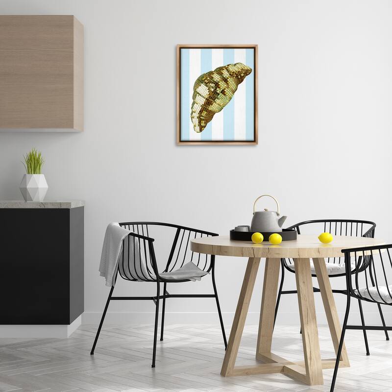 Stupell Disco Croissant & Blue Stripes Framed Floater Canvas Wall Art Design By Lil' Rue