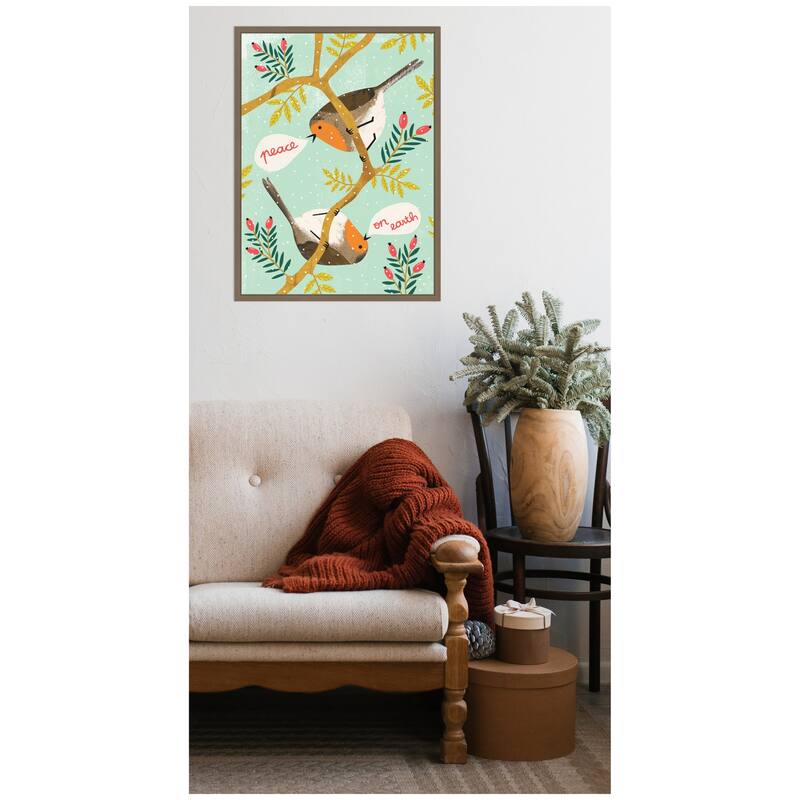 Kate and Laurel Sylvie Framed Canvas Winter Robins by Tania Garcia