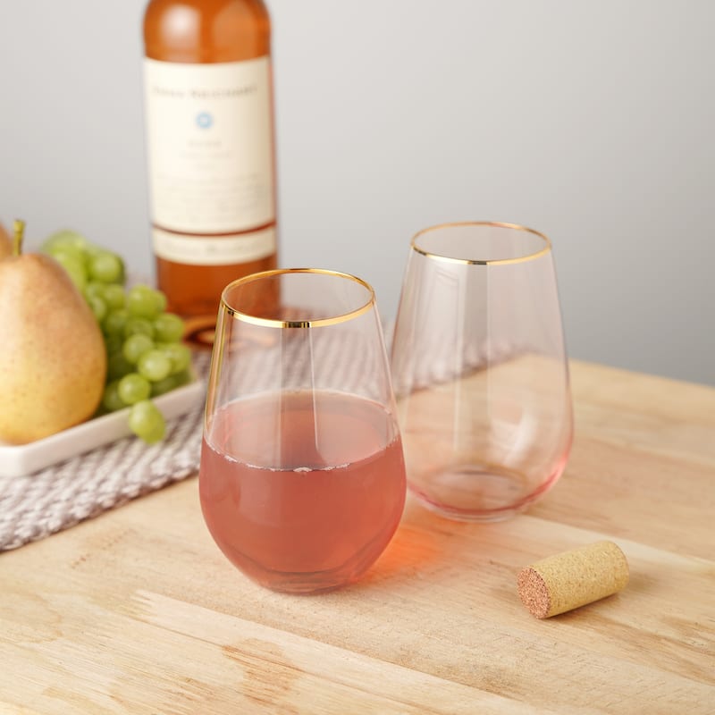 Rose Crystal Stemless Wine Glass Set by Twine Living - Pink - 5" x 3.5"